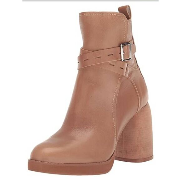 Lucky Brand Ankle Boots Size 7.5 Tan Block Heel Leather Upper - Picture 1 of 9